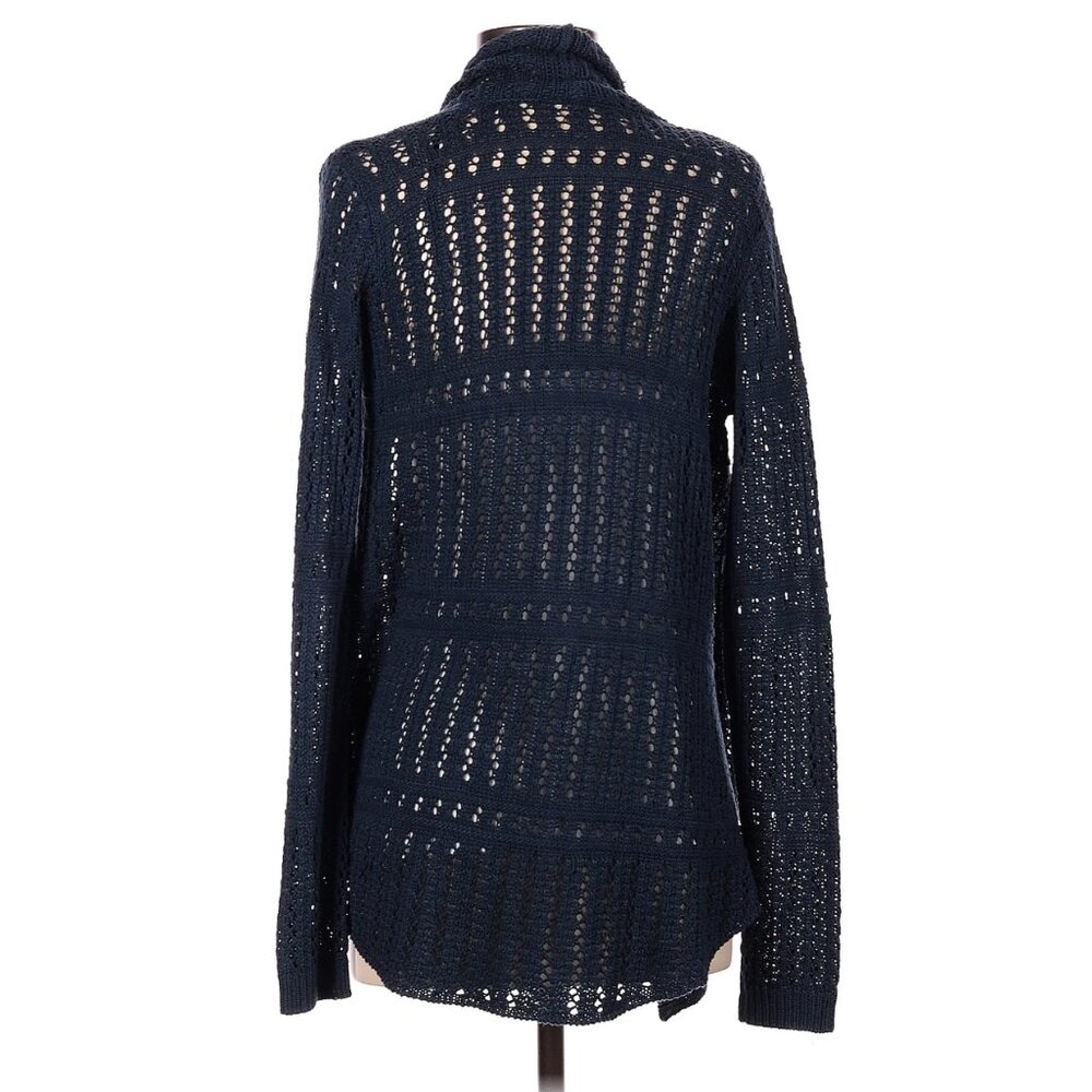 Mystree Pointelle Open Stitch Long Sleeve Open Front Cardigan Sweater Blue XS - Picture 3 of 10